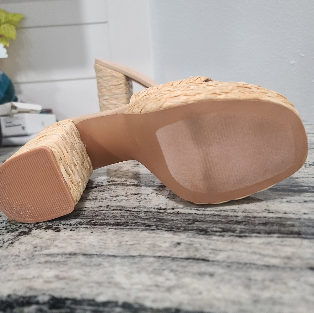 Natural Raffia Platform Slide Sandals - Picture 3 of 5